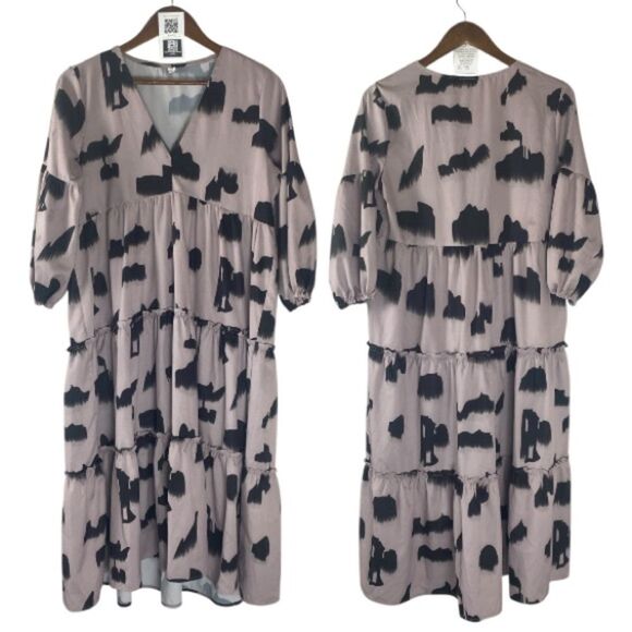 Elegant Black and Gray Patterned Women's Dress / L - Picture 1 of 7